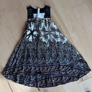 Floral Patterned High-Low Kids Dress with Bead Detail